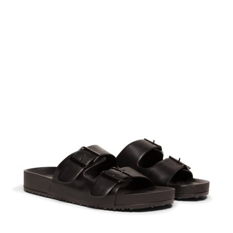 Black Steve Madden Teddy-t Women's Slides | PH 6075ZQW